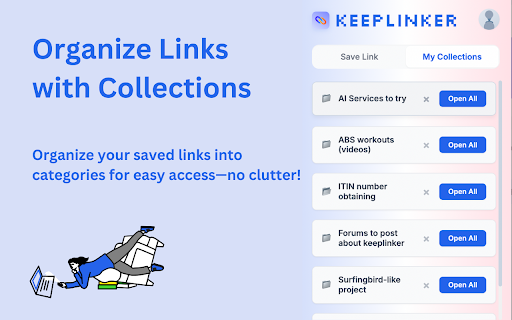 Keeplinker: Save & Organize Links :: Save and organize links effortlessly. One-click bookmarking, thematic collections, and seamless experience!