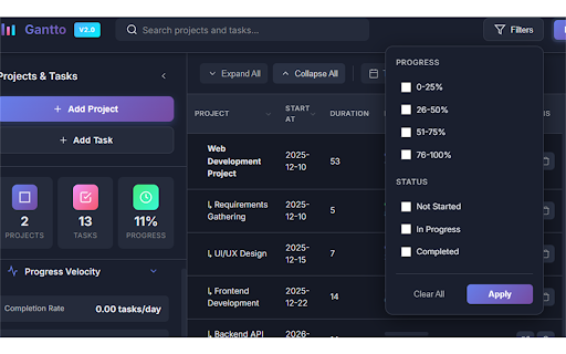 Gantto - Project Timeline Manager :: Professional Gantt charts with AI-powered insights, progress tracking, and smart task suggestions for effective project management.