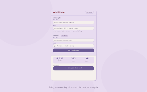 rabbithole :: Summarizes your weekly browsing history and surfaces insights using AI.