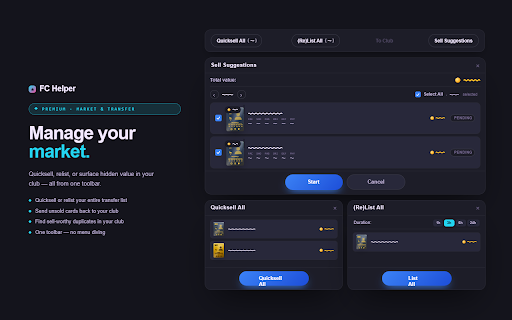 FC Helper | AI SBC Solver for EA FC FUT :: One-click AI SBC solver for EA FC FUT. Auto-complete daily SBCs, batch solve, open packs, manage fodder. Free for Chrome & Firefox.