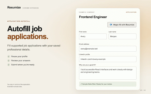 Resumize — AI Resume & Cover Letter Builder :: Create AI-tailored resumes and cover letters for jobs you find. Check your fit, choose a resume, and fill applications.