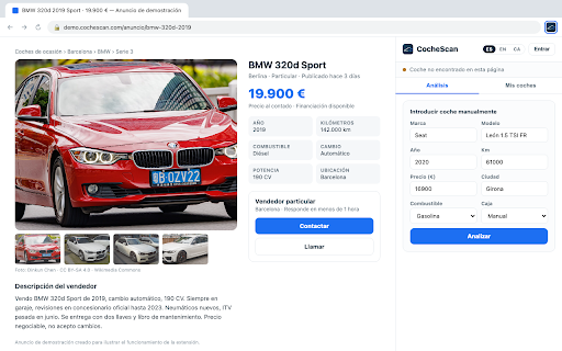 CocheScan — Vehicle Intelligence :: Analiza anuncios de coches de ocasión: valoración con IA, riesgos detectados y solicitud de inspección sin salir de la página.