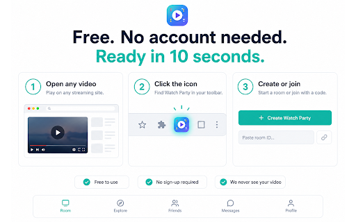 Watch Party: Sync Video, Chat & Call :: Watch Netflix, YouTube & Twitch together in sync with friends — free group video calls, live chat & reactions on any site.