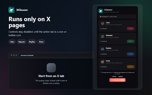 XCleaner - History Eraser for X :: Remove likes, reposts, replies, and posts from X locally in your browser. No account data is sent to XCleaner.