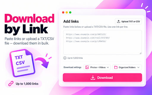 Mass Downloader for IG – Safe Bulk Download :: Bulk download all Instagram profile posts, photos, videos, Reels, Stories & Highlights. Custom names and folders; skip duplicates.