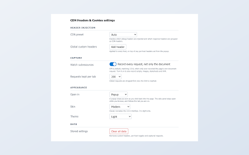 CDN Headers & Cookies :: Inspect request headers, response headers, CDN debug headers and cookies for any request on the page.