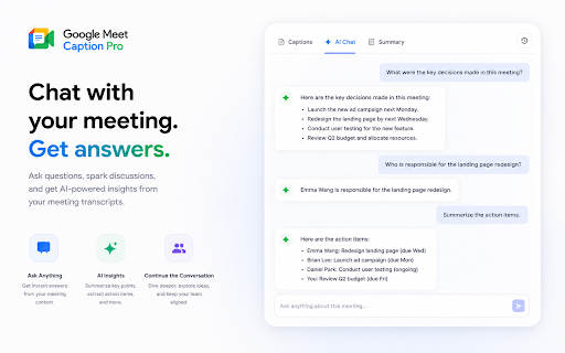 Google Meet Caption Pro :: Professional Google Meet caption tool with real-time translation, AI summary, and Google Drive sync. Boost meeting efficiency!