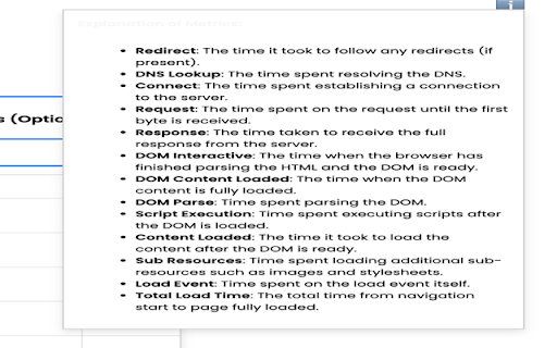 LoadSense Page Load Test Tool :: Web Page load performance testing for multiple URLs, and display detailed metrics in a user-friendly chart and table.