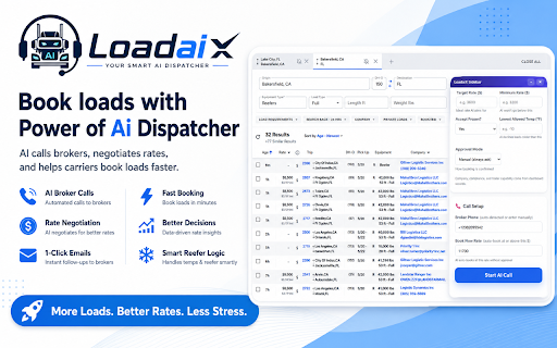 LoadaiX - AI Dispatcher that Calls, Negotiates & Books Loads For You :: Helps truckers and dispatchers scan load boards, extract load details, and start broker call, email, and dispatch workflows.