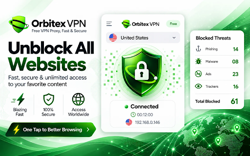 Orbitex VPN - Free VPN Proxy, Fast & Secure :: Free VPN proxy for Chrome. Unblock websites, change your location & hide your IP in one click. Fast, encrypted, no browsing logs.