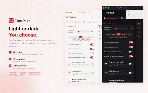 TubePilot – YouTube Enhancer :: YouTube enhancement extension — playback controls, UI customization, and productivity tools.