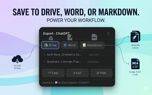 ChatGPT to Google Docs: Export Gemini, Claude (Math, Code) :: Save ChatGPT, Gemini & Claude chats as Google Docs in one click. Math, code, and images stay perfectly formatted.