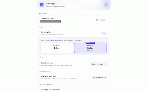 SaaS Subscription Tracker :: Automatically track your SaaS subscriptions from Gmail — privately, locally.