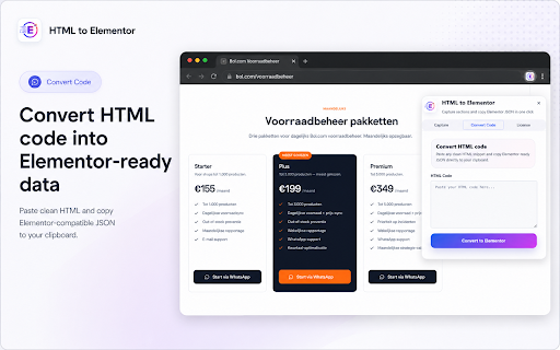 HTML to Elementor – Web Page Converter :: Capture web page sections and convert HTML into Elementor-ready widgets you can paste into Elementor.