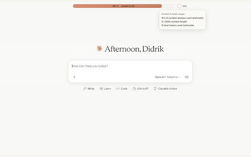 Usage Bar for Claude :: See your Claude plan usage, context window and prompt-cache countdown on claude.ai — as a top bar or inside the chat box.