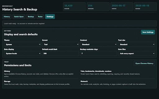BrowseVault: History Search & Backup :: Search, back up, export, and preserve your browser history locally.