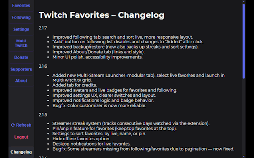 Twitch Favorites :: Get live status, auto-open streams, and quick access to your favorite Twitch streamers — all privacy-friendly.