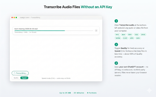Micly - Voice Dictation & Audio Transcription :: Voice dictation + audio file transcription via ChatGPT. Speak or upload, auto-copy to clipboard, paste anywhere.