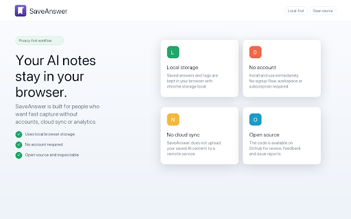 SaveAnswer - Save AI Answers :: Save useful AI answers with one click, then organize them with tags and full-text search in your browser.