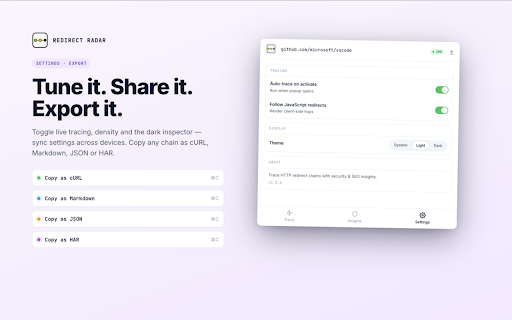 Redirect Radar — Redirect Chain & HTTP Header Inspector :: Trace HTTP redirect chains with security & SEO insights.