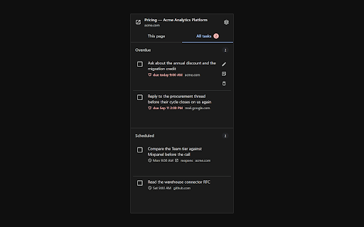 DotTabs :: Snooze tabs, keep notes and tasks per site. Saved as plain files on your own disk.