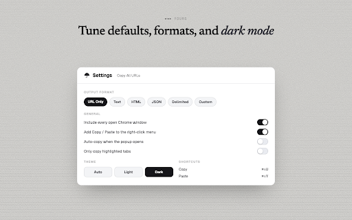 Umbrella - Copy All URLs :: Save and restore browser tabs instantly. Copy URLs in multiple formats, paste to reopen tabs.