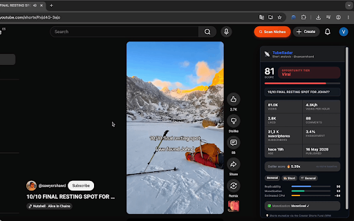 TubeKRadar — YouTube SEO Tools, Tags, Stats & Niche Finder :: YouTube stats overlays, Niche Scan and one-click video data export.