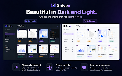 Snivex - Screenshot Organizer :: Capture any part of a page, mark it up, and find it again with tags, folders, and search. Your captures stay on your device.