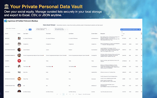 Ingenious X/Twitter Followers Backup :: Ingenious Quickly save your Twitter followers, verified followers, following as CSV/Excel/JSON file.
