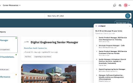 JobSignal: AI job matching, explained :: AI match scores on every job posting you open, plus your best matches found for you daily, each with a game plan.