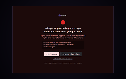 Whisper Guard :: The Whisper security graph in your browser: a live safety verdict on every site, and the join path behind the name.