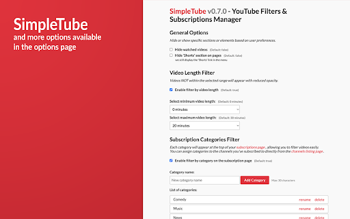 SimpleTube - YouTube Filters & Subscriptions Manager :: Filters for YouTube videos based on video length and subscriptions manager