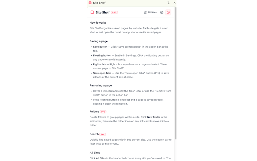 Site Shelf :: Save and organize bookmarks by website. Quick and easy access.