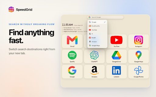 SpeedGrid New Tab :: Open an instant, locally rendered SpeedGrid on every new tab and save pages directly to your grids.