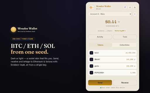 Wonder Wallet :: A self-custodial Bitcoin wallet for collectors. Your keys, your assets, and your data stay on your own device.