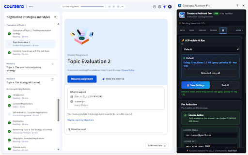 Coursera Assistant Pro :: Finish Coursera tasks faster with an AI side panel for quizzes, discussions, readings, transcripts, and study chat.