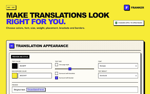 Franker Translator :: Translate selected text inline, on-device or with your Google Cloud API key.