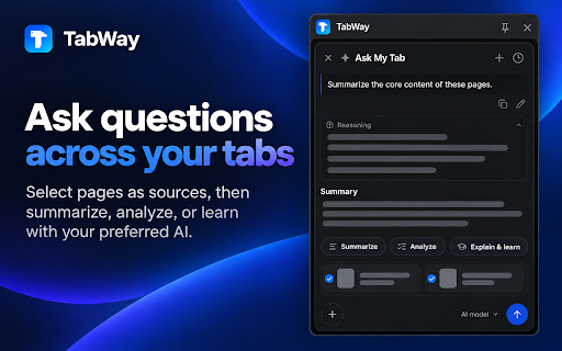 TabWay :: Find, organize, and stash your tabs in Chrome's side panel — and ask AI about them.