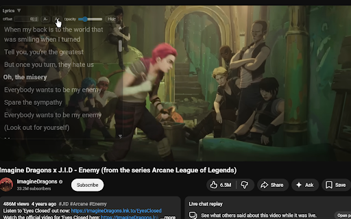 YouTube Lyrics Overlay :: Overlay synced lyrics on YouTube videos with live highlighting.