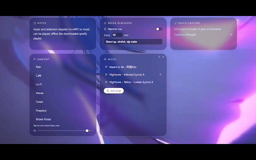 LiveWallpaperFocus :: Calm new-tab dashboard: live wallpapers, Pomodoro + focus stats, to-dos, ambient sounds, themes, and a real distraction blocker.