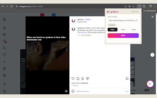 Grabvex Free Video Downloader :: Save a video, photo or GIF from a social post in one click. No account, no watermark, and the sound is included.