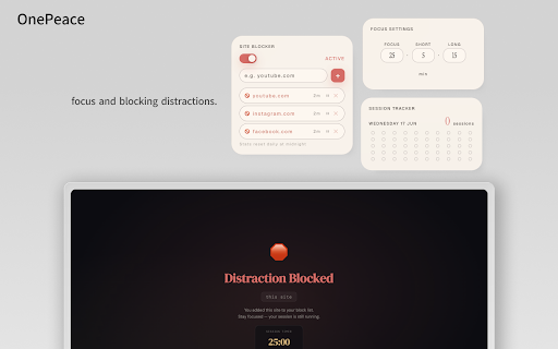 OnePeace :: A calm new tab for focus, notes, and blocking distractions.