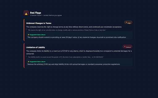 Fairterm — T&C Checker :: Detects 'I agree to the Terms' checkboxes on any page and gives you an instant fairness report from Fair Term.