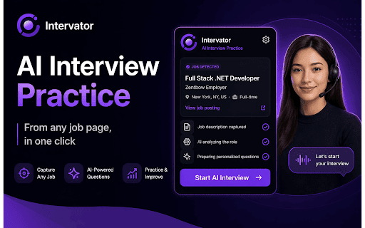 Intervator — AI Interview Practice :: Capture the job posting on the page you are viewing and start a tailored AI interview practice on intervator.ai with one click.