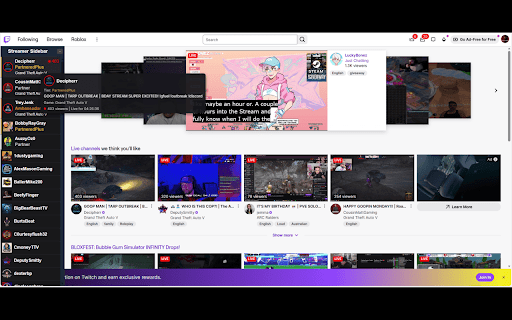 Streamer Sidebar :: Sidebar for Twitch streamers with live status and tiers.