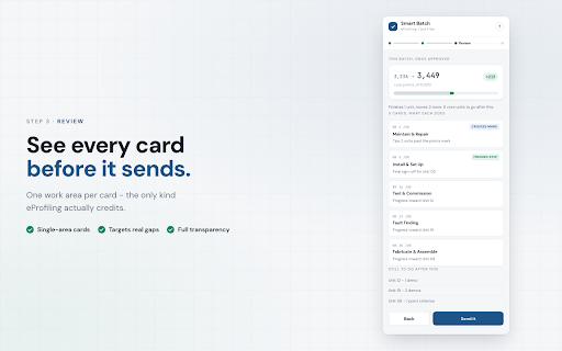 Smart Batch - eProfiling Card Filler :: Auto-fill missing eProfiling cards with optimal work areas to get your apprenticeship core units to 100%.