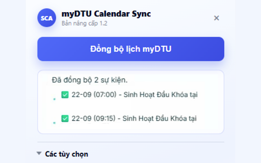 myDTU Calendar Sync Plus :: Đồng bộ lịch myDTU sang Google Calendar với tùy chọn nhắc lịch và chống trùng sự kiện.