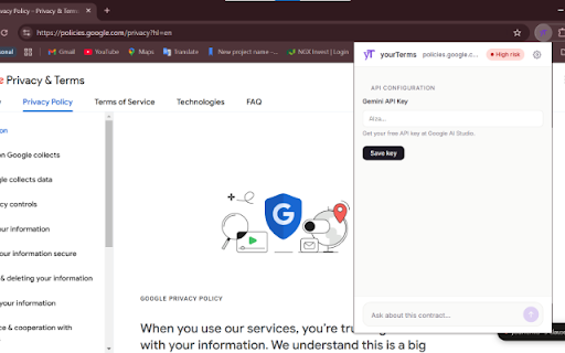 yourTerms — Legal Transparency Agent :: Understand what you're agreeing to before you click Accept. Instant GDPR analysis of Terms & Conditions.