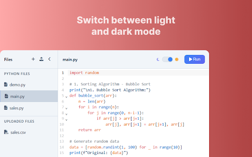 Python Playground :: Try Python Playground - a fast, easy and convenient Python compiler and editor that can be used in any tab as an online Python IDE.