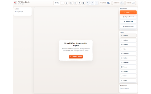PDF Editor Studio: Merge PDFs, Edit, Sign, Annotate & Fill PDFs :: Merge and Edit PDFs in Chrome. Add text, images, signatures, stamps, highlights, whiteout, redactions and annotations, save locally.
